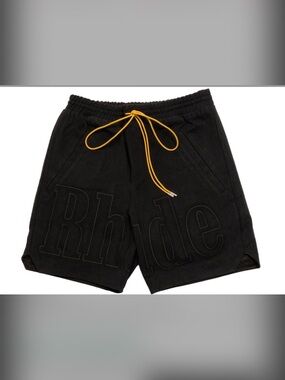 Rhude twill Shorts Black embroidered Cotton Made in USA Large htf
